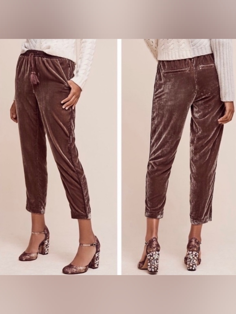 Elevenses Velvet Drawstring Lounge Pants - Brown